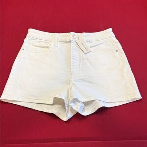 High-Rise White Denim Shorts with Subtle Fray
